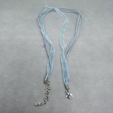（单根）天蓝色纱绳项链3+1三根6mm天蓝色纱带和1.5mm天蓝色腊线长度43cm和5cm龙虾扣尾链1根