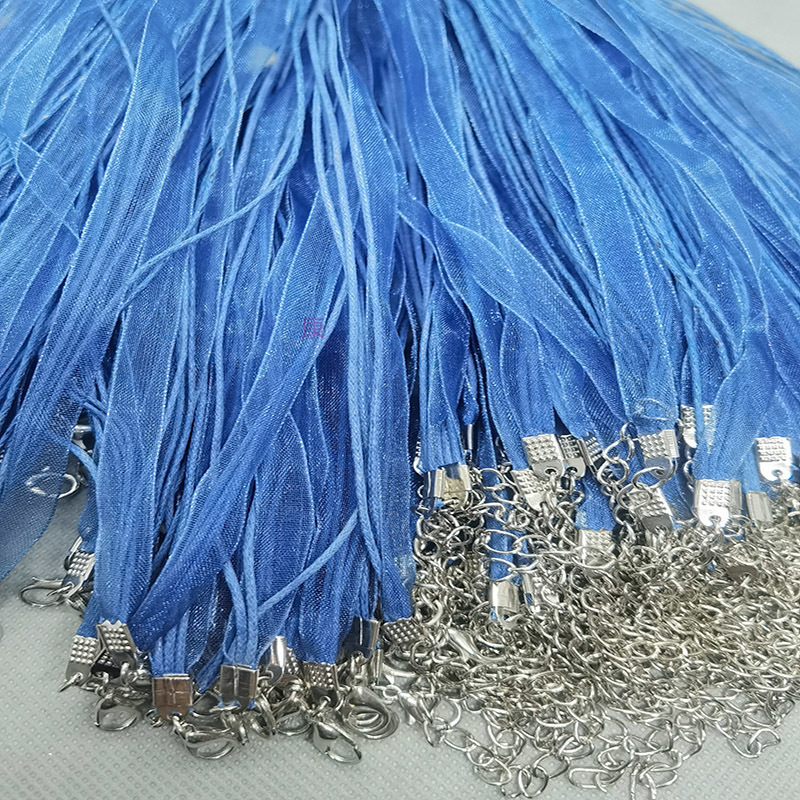 超海蓝色纱绳项链3+1三根6mm超海蓝色纱带和1.5mm超海蓝色腊线长度43cm和5cm龙虾扣尾链100根详情图5