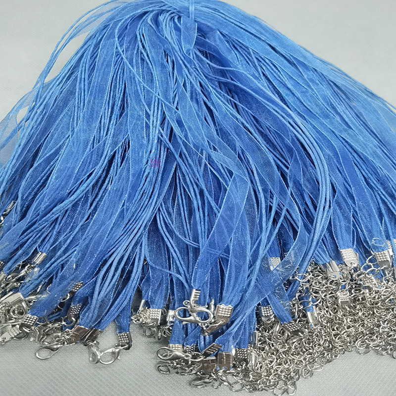 超海蓝色纱绳项链3+1三根6mm超海蓝色纱带和1.5mm超海蓝色腊线长度43cm和5cm龙虾扣尾链100根详情图3