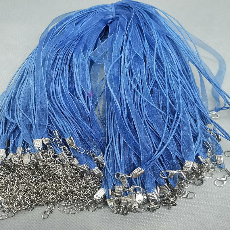 超海蓝色纱绳项链3+1三根6mm超海蓝色纱带和1.5mm超海蓝色腊线长度43cm和5cm龙虾扣尾链100根详情图1
