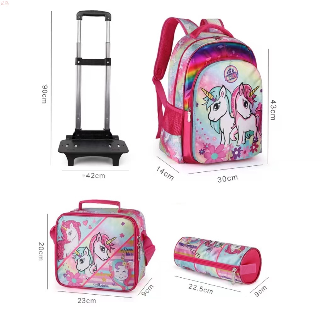 Children's Bag 3 Piece Set, High Grade, Cartoon Pull Bar Bag, Pen Bag, Lunch Bag 030 details Picture