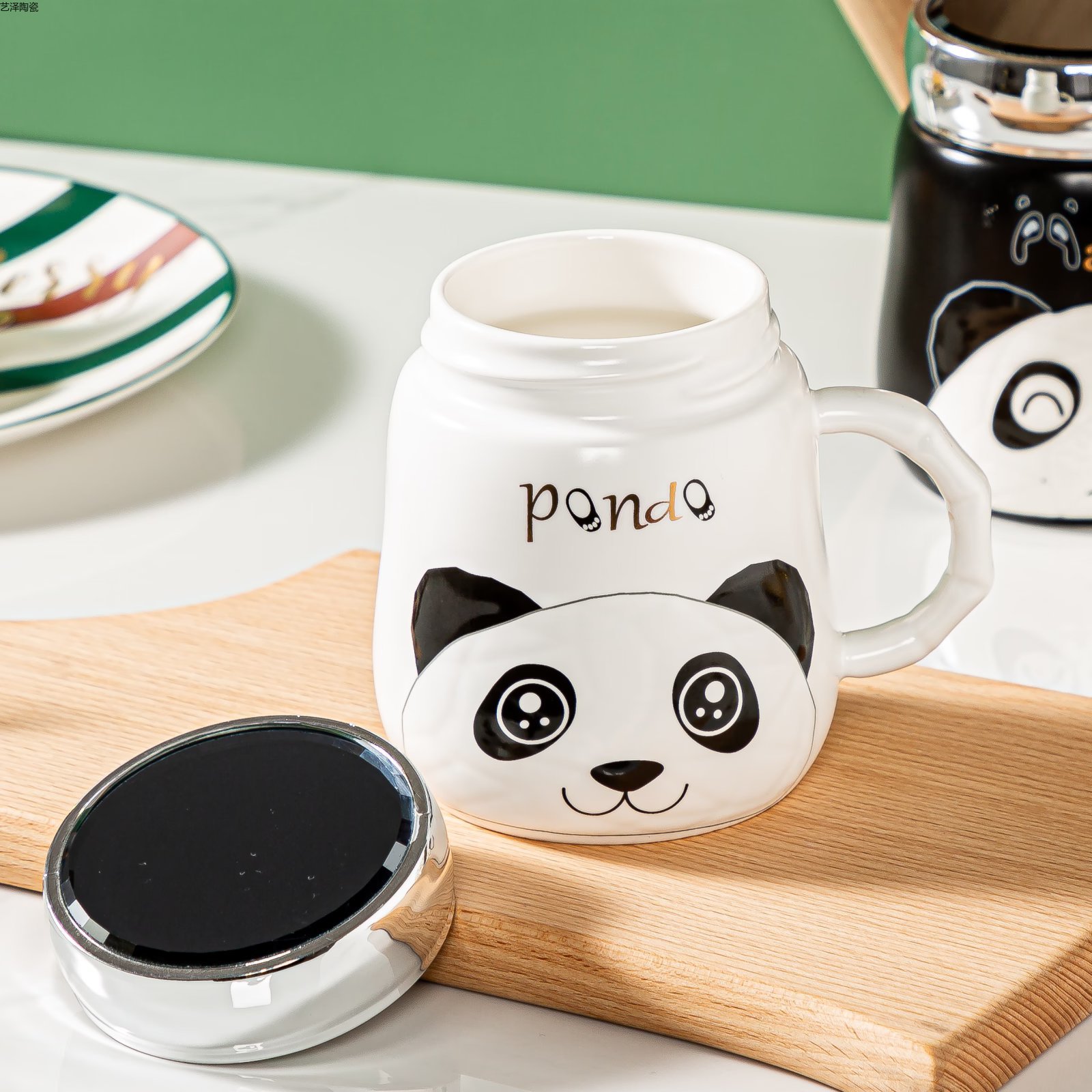 可爱熊猫咖啡杯创意陶瓷杯时尚马克杯色釉水杯详情5