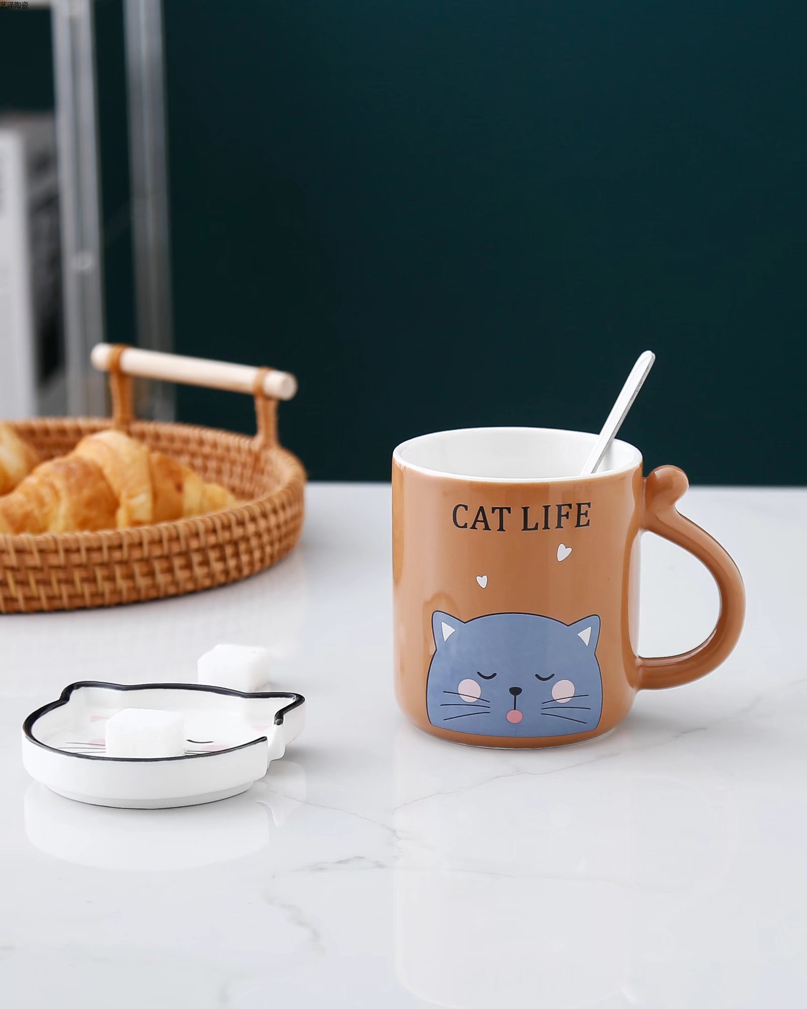 可爱小猫陶瓷杯创意咖啡杯色釉马克杯礼品水杯详情5