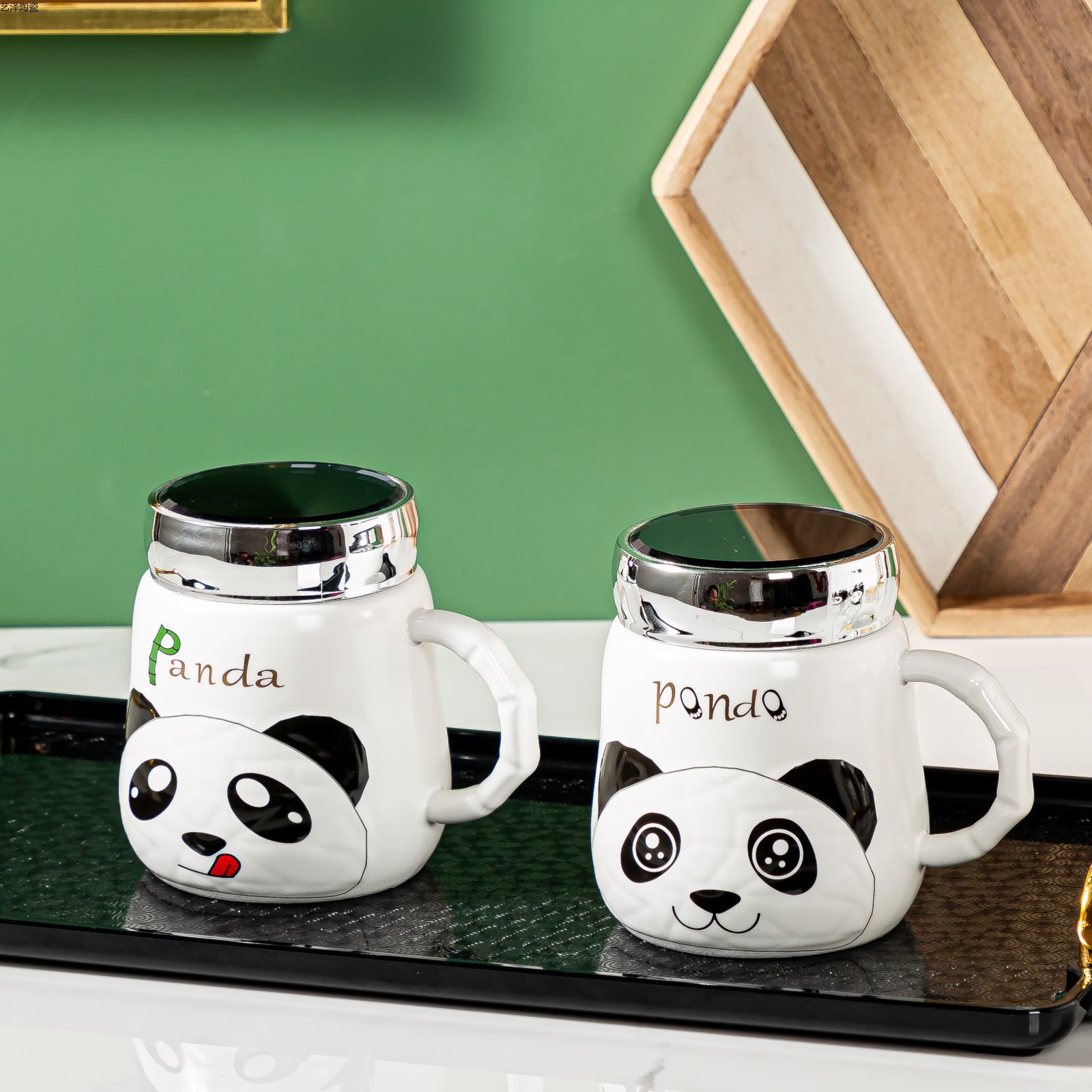 可爱熊猫咖啡杯创意陶瓷杯时尚马克杯色釉水杯详情2