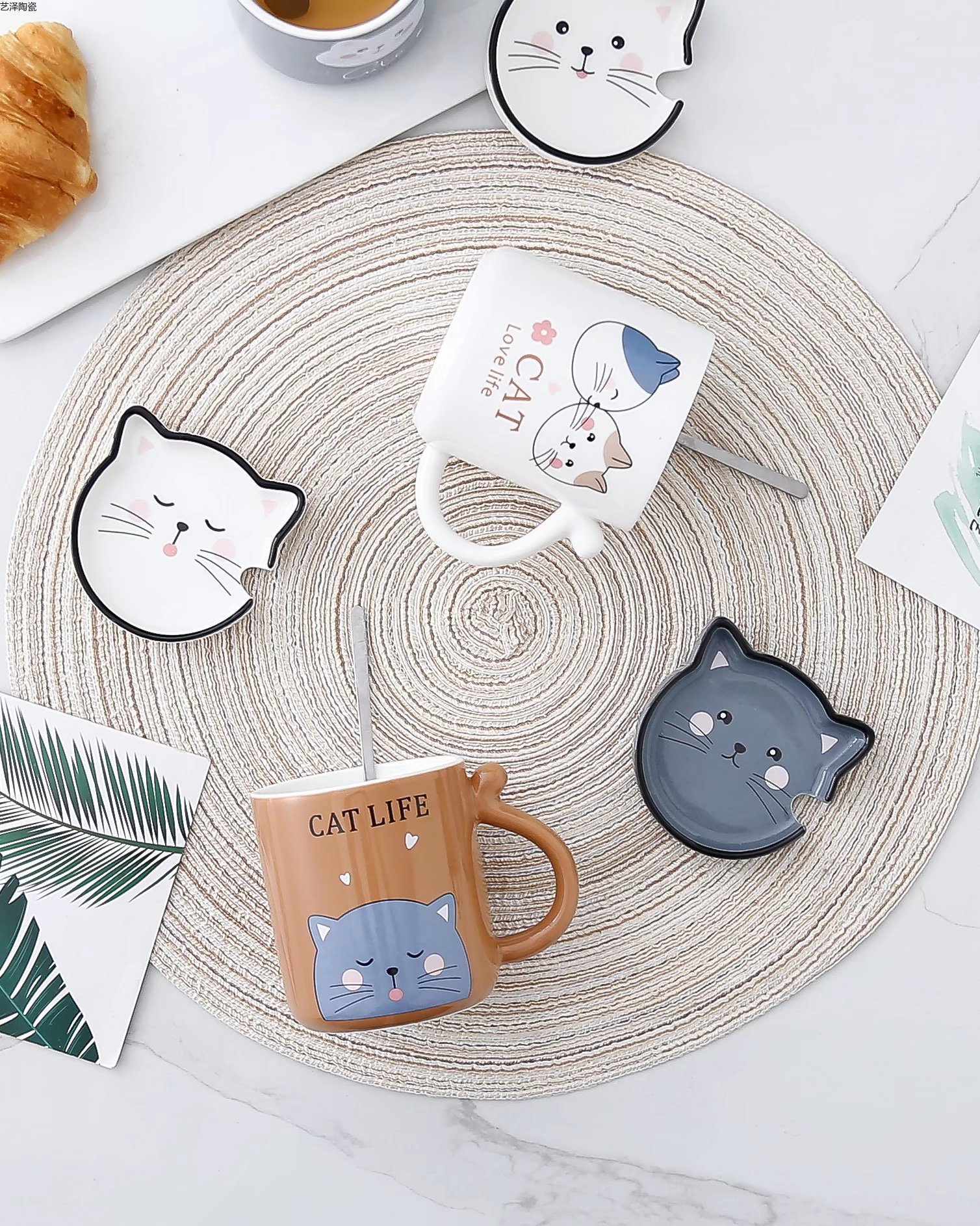 Cute kitten ceramic cup, creative coffee cup, colored glaze mug, gift water cup pic 9