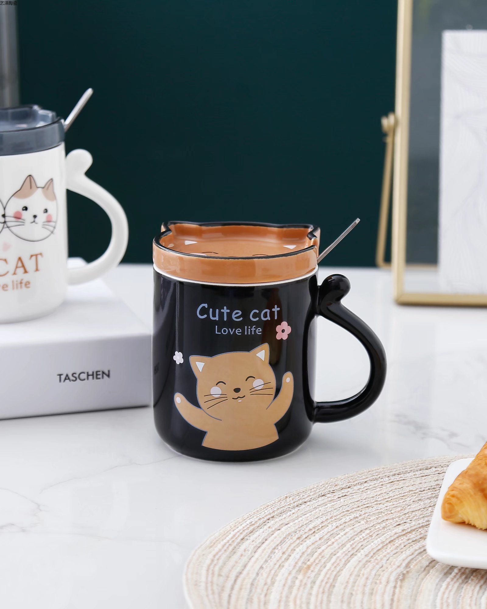 Cute kitten ceramic cup, creative coffee cup, colored glaze mug, gift water cup pic 3