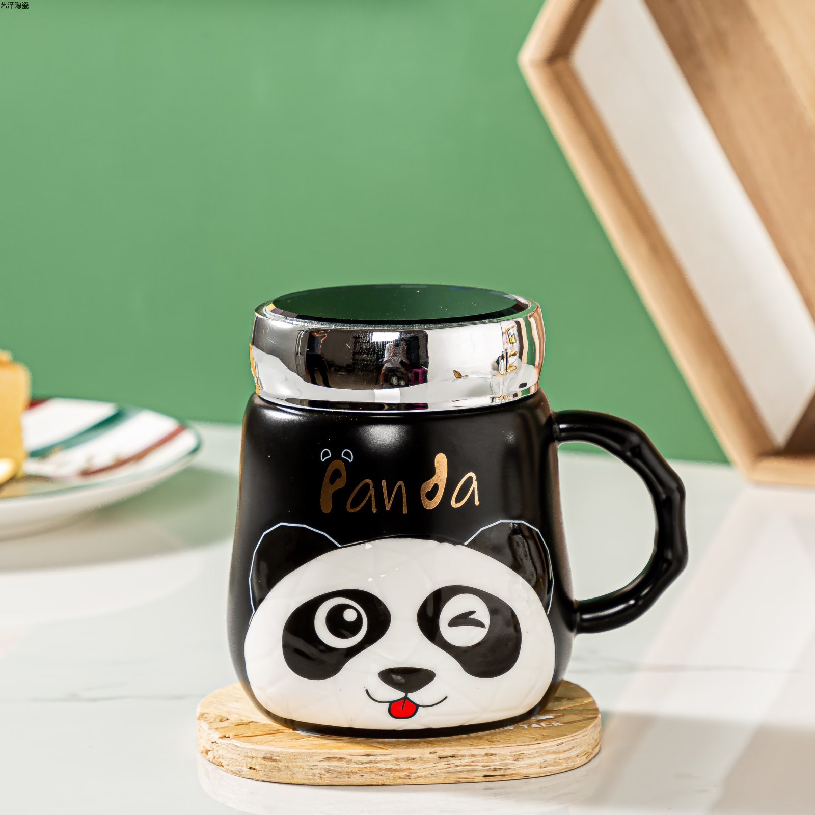 可爱熊猫咖啡杯创意陶瓷杯时尚马克杯色釉水杯详情4