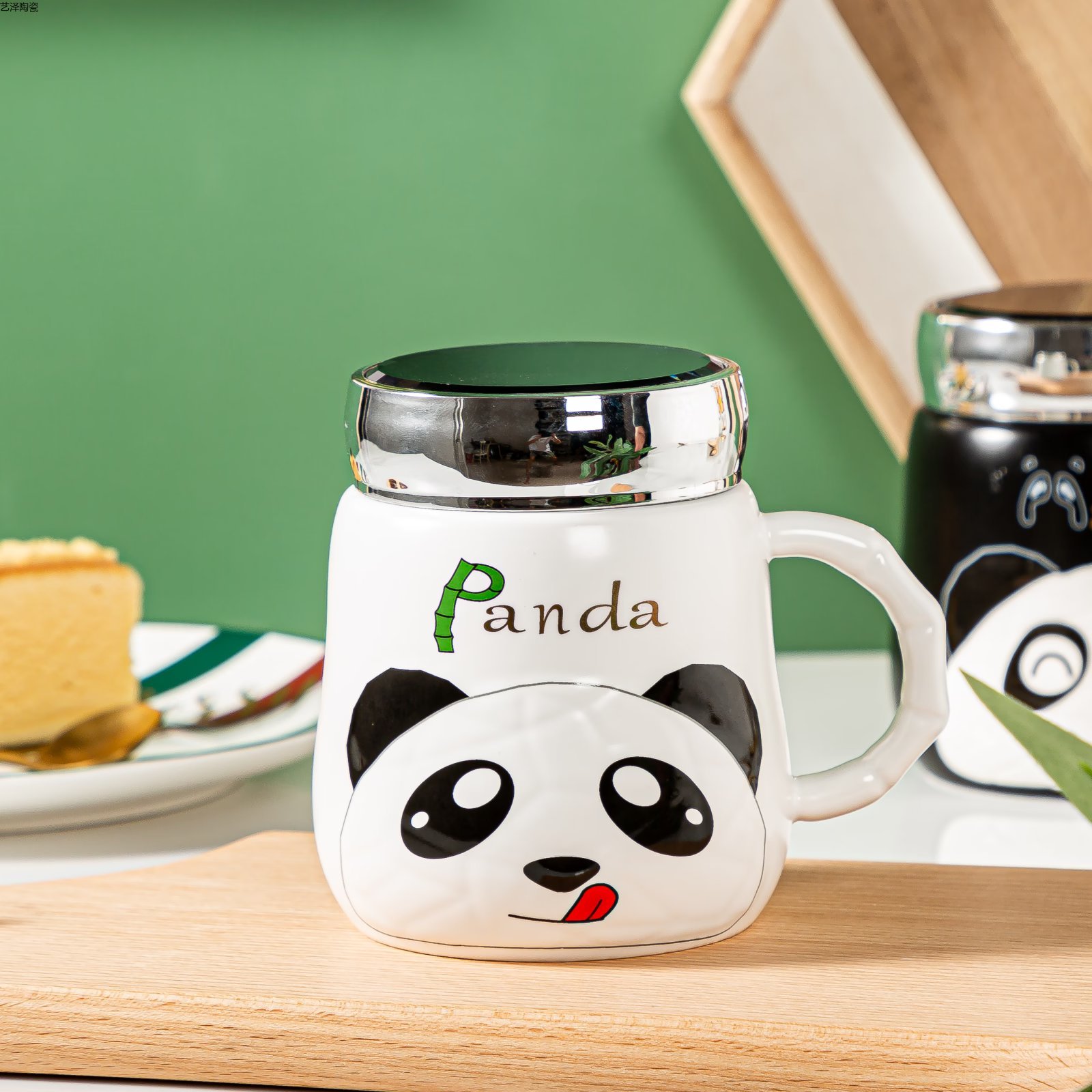 可爱熊猫咖啡杯创意陶瓷杯时尚马克杯色釉水杯详情6