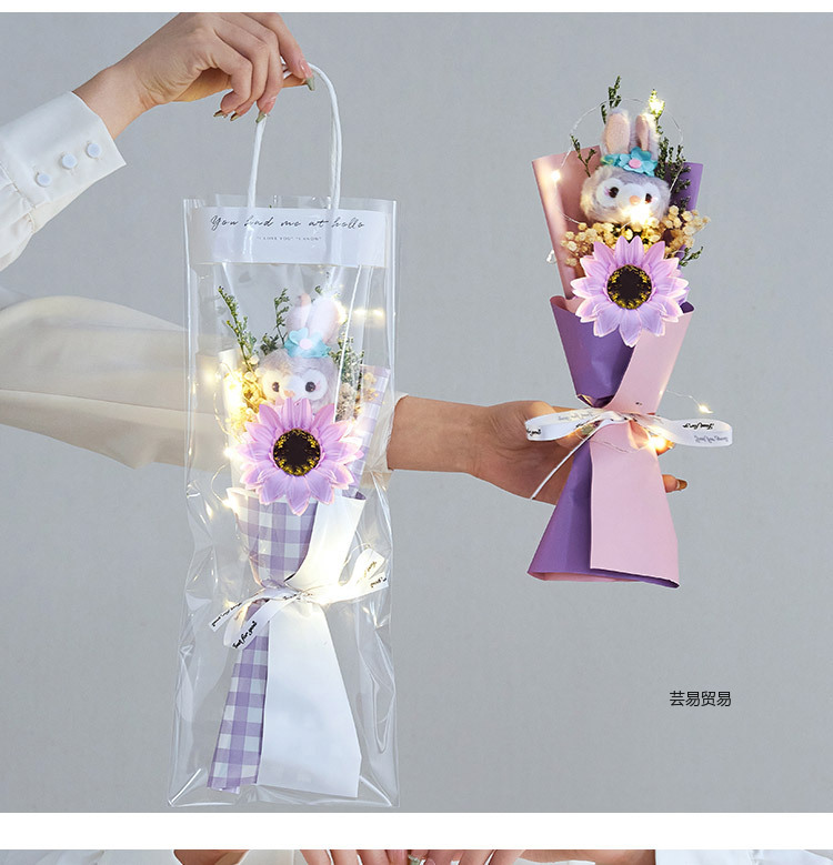 粉色林纳贝尔礼袋含灯串生日礼物情人节教师节礼品夜市摆摊花束批发玩偶花束毕业季七夕详情4