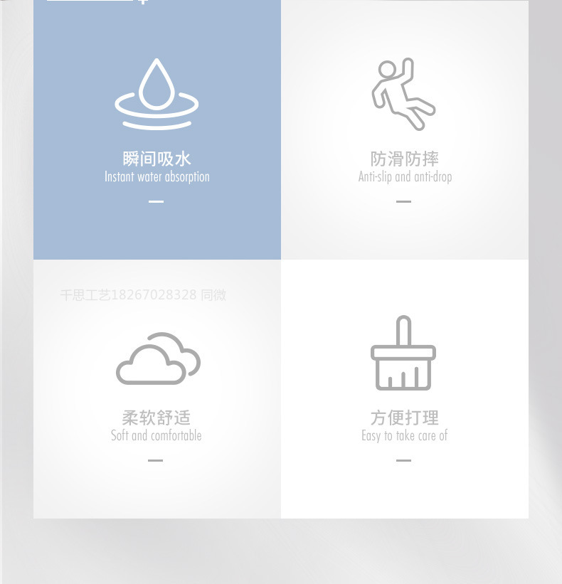 千思亚马逊简约ins家居地毯地垫跨境进门浴室吸水防滑脚垫卫生间地垫详情3