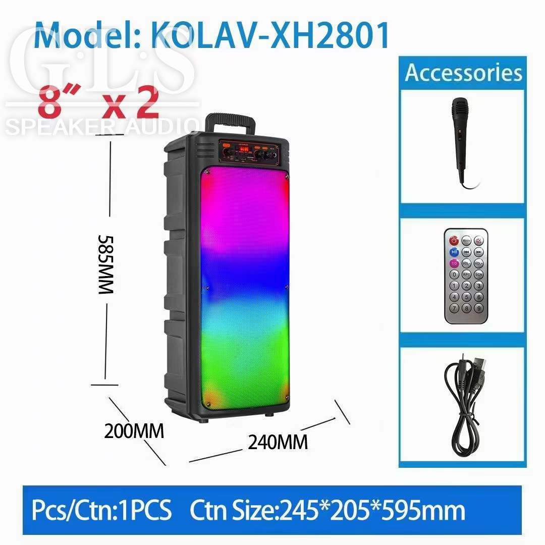 Kolav-xh2801 Dual 8 "color light series portable speaker Bluetooth wireless sound radio wired microphone thumbnail