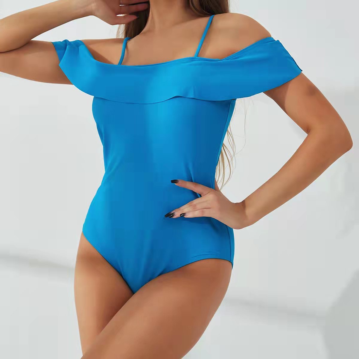 新款跨境连体遮肚游泳衣吊带比基尼外贸纯色耐穿bikini2022泳装女厂家批发现货定制详情4