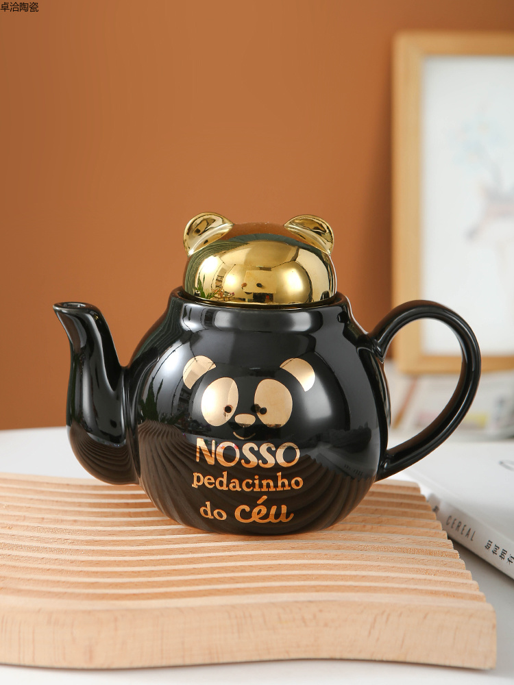 创意镀金熊猫茶具套装 咖啡杯 一壶4杯 家用礼品 陶瓷茶具茶杯萌趣伴手礼套装可定logo卓洽015详情2