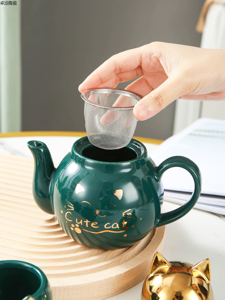 Cute Cartoon Ceramic Flower Tea set 1 pot 2 cups Living Room Cat Cup Afternoon Tea Set Gift Set Ceramic Cup Zhuoqia 009 pic 5