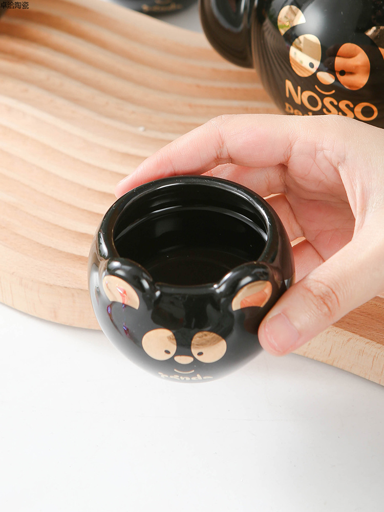 创意镀金熊猫茶具套装 咖啡杯 一壶4杯 家用礼品 陶瓷茶具茶杯萌趣伴手礼套装可定logo卓洽015详情4