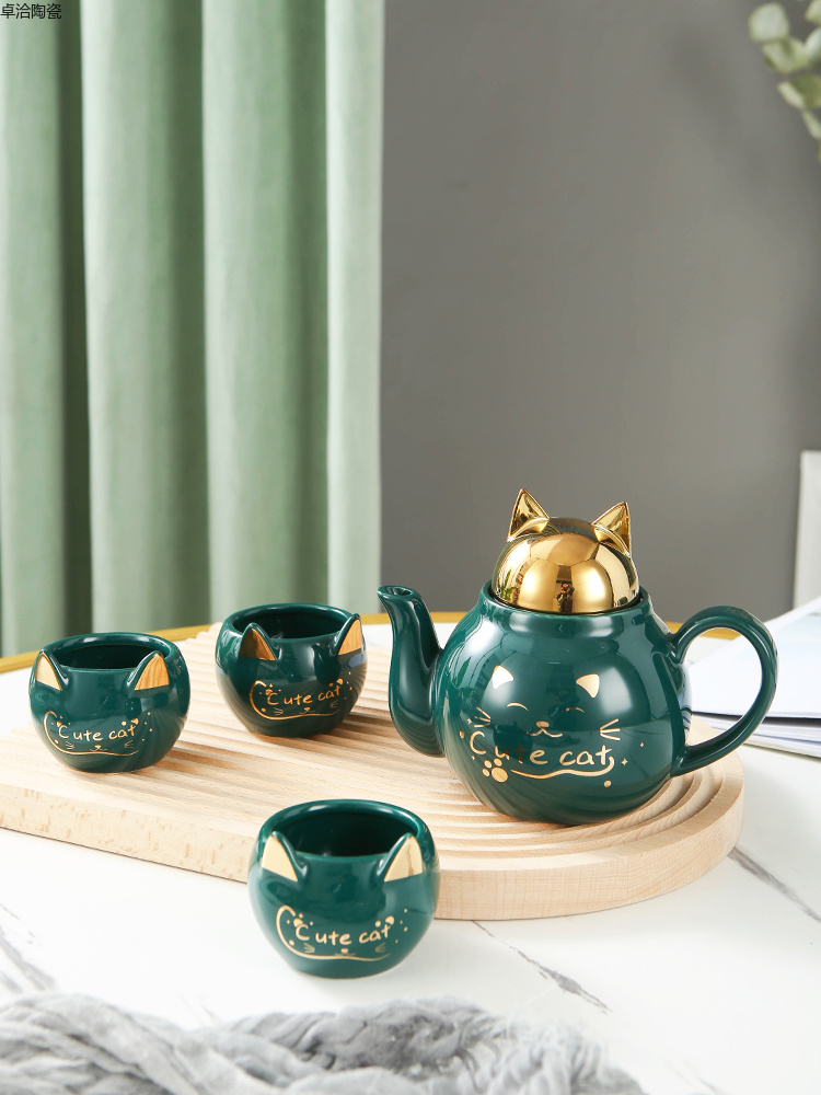 Cute Cartoon Ceramic Flower Tea set 1 pot 2 cups Living Room Cat Cup Afternoon Tea Set Gift Set Ceramic Cup Zhuoqia 009 pic 4