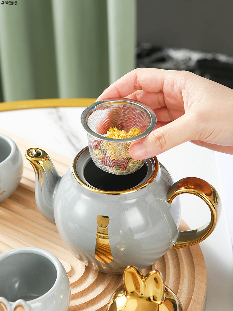 创意镀金花茶具 家用礼品兔子 陶瓷茶具茶杯萌趣伴手礼套装支持logo卓洽020详情3