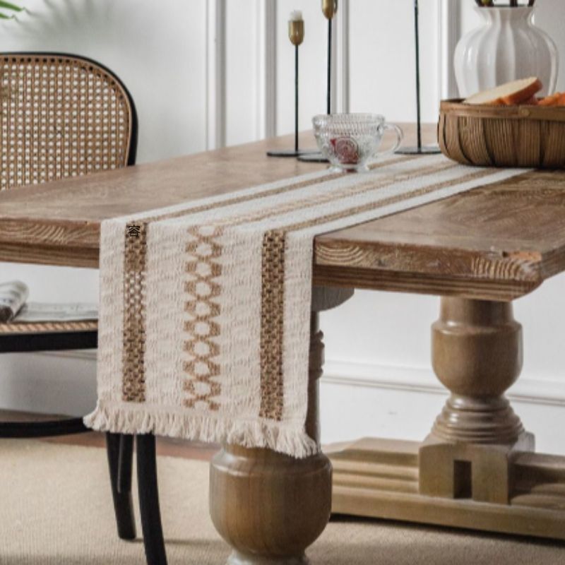 Natural Material Two-Color Woven Tassel Cotton Hemp American Table Flag Holiday Decoration Cover Cloth Stitching Table Mat Factory Direct Supply Specification drawing