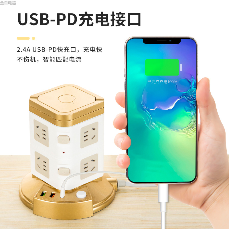 办公立式手提塔形PD快充 南美洲墨西哥 秘鲁 外贸出口   USB  TYPE-C充电 彩盒 装 TC口插座 排插 插板详情4