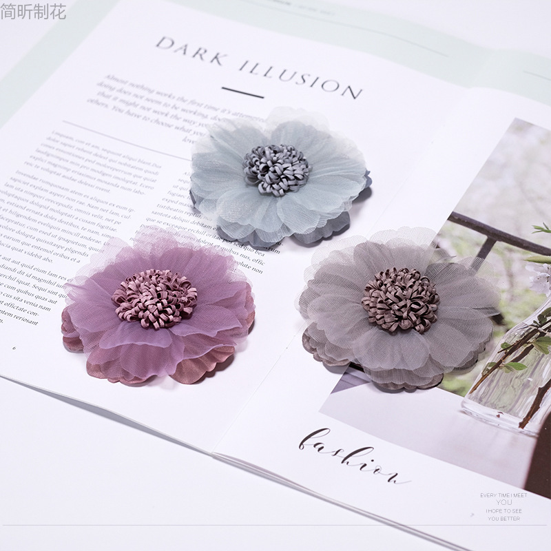 Jian Xin J136A jewelry accessories, Korean-style shaped gauze flower handcrafted fabric, shredded radish flower handcrafted diy shoe flower, rose flower hairpin accessories, clothing accessories details Picture