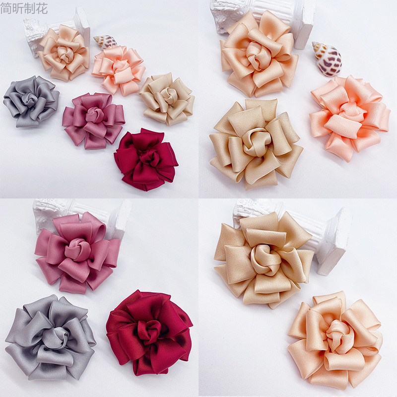 Jian Xin J563 jewelry accessories, Korean-style chiffon three-layer flower hand-sewn fabric flower bud, diy shoe flower, high-end and elegant flower hairpin accessories, clothing accessories pic 2