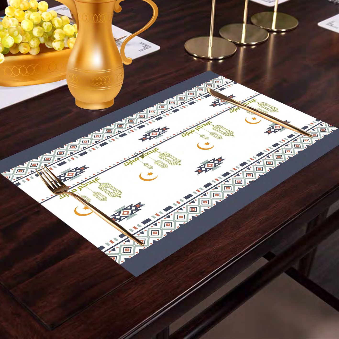100%Polyster waterproof Western placemats, European heat insulation, Nordic home creative, personalized and eco-friendly placemats for Ramadan Muslim Festival pic 4