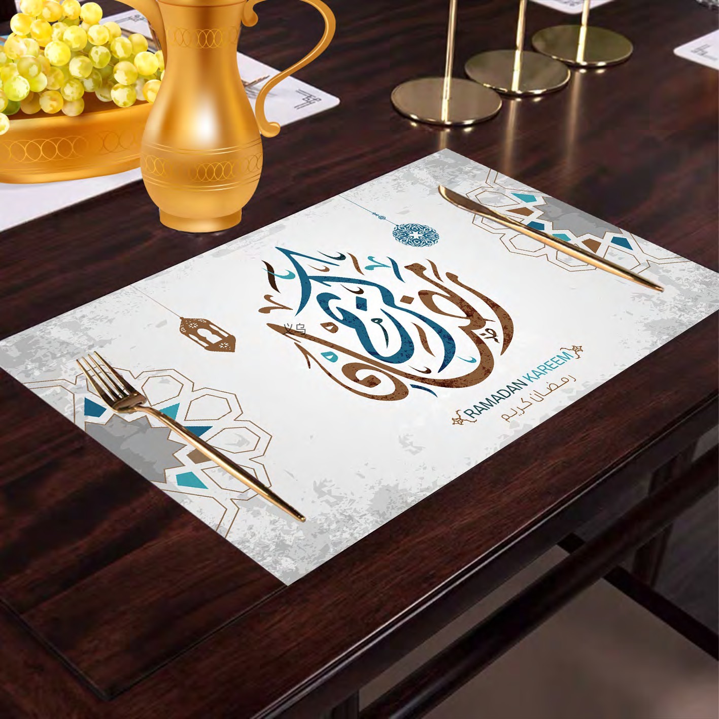 100%Polyster waterproof Western placemats, European heat insulation, Nordic home creative, personalized and eco-friendly placemats for Ramadan Muslim Festival pic 6