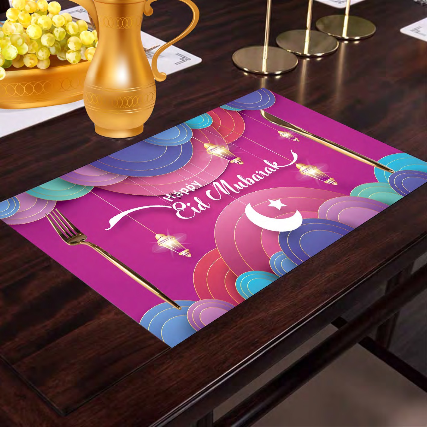100%Polyster waterproof Western placemats, European heat insulation, Nordic home creative, personalized and eco-friendly placemats for Ramadan Muslim Festival pic 3