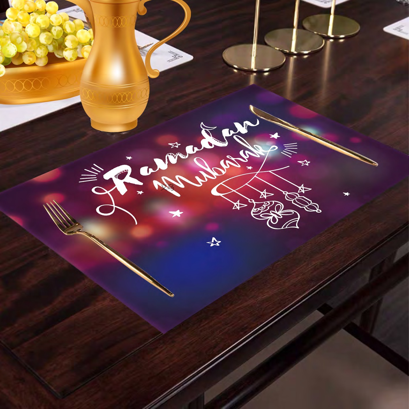 100%Polyster waterproof Western placemats, European heat insulation, Nordic home creative, personalized and eco-friendly placemats for Ramadan Muslim Festival pic 5