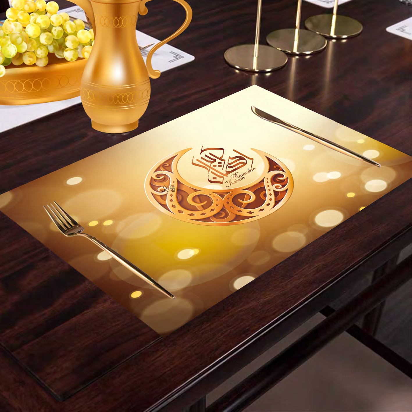 100%Polyster waterproof Western placemats, European heat insulation, Nordic home creative, personalized and eco-friendly placemats for Ramadan Muslim Festival pic 1