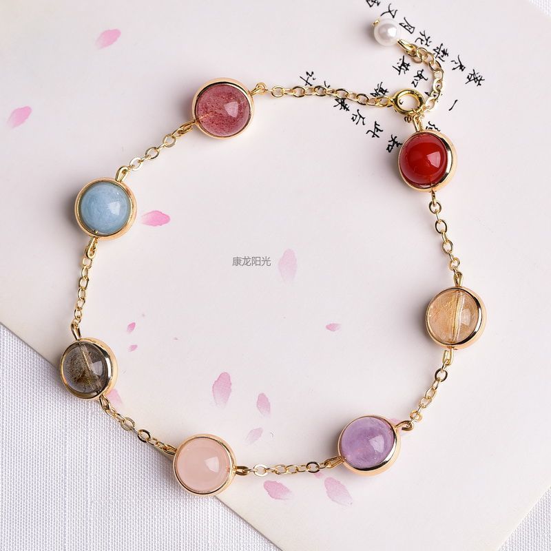 天然草莓晶手链女韩版甜美森系七彩转运珠14k包金彩虹糖日系ins风详情3