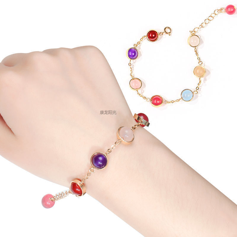 天然草莓晶手链女韩版甜美森系七彩转运珠14k包金彩虹糖日系ins风详情4