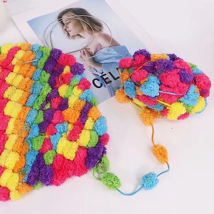 大球球线葡萄球坐垫 手编毛线 围巾帽子2公分豆豆线波波球珍珠线 爆款纱线详情5