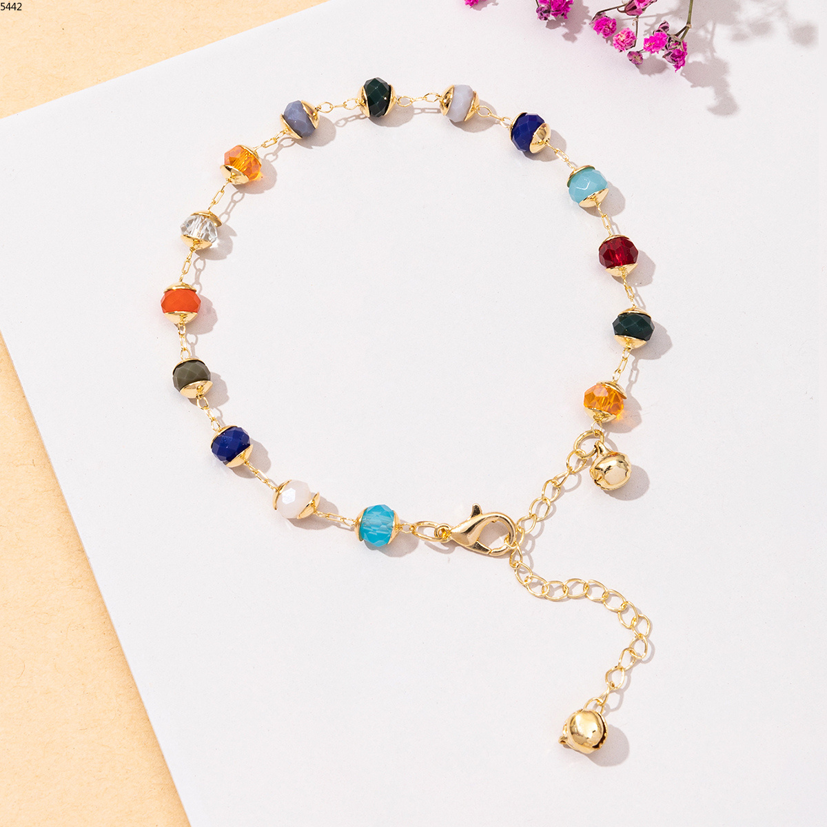 彩色玻璃圆圈字母手链女ins小众设计女生高级感送女朋友生日礼物jx036聚新饰品