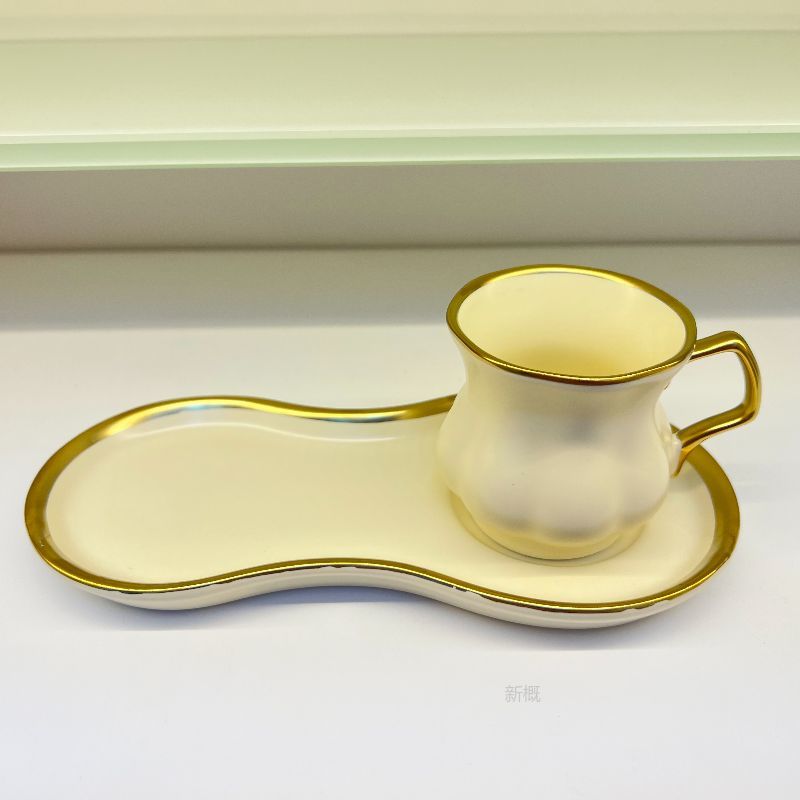 新款阿拉伯画金骨瓷咖啡杯碟套装 哑光釉面纯色陶瓷下午茶杯碟套装 跨境批发陶瓷咖啡杯具                  