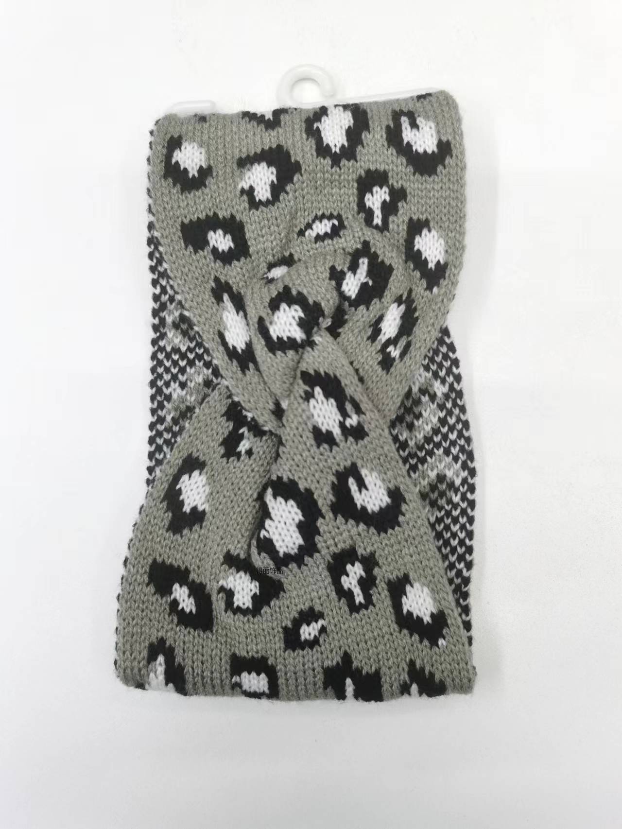 百搭毛线发带纯色头带运动发带头套发带手工抅花制造发带发箍豹纹发带针织毛线晴纶纱详情4