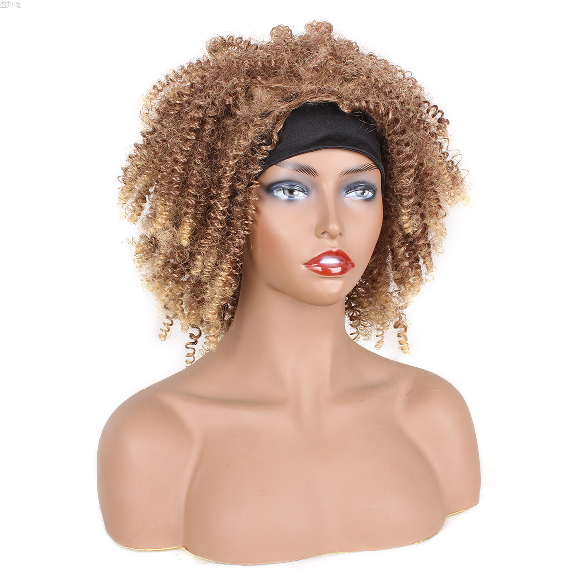 假发 欧美假发女冰丝发带小卷发短款headband short curly wig详情6