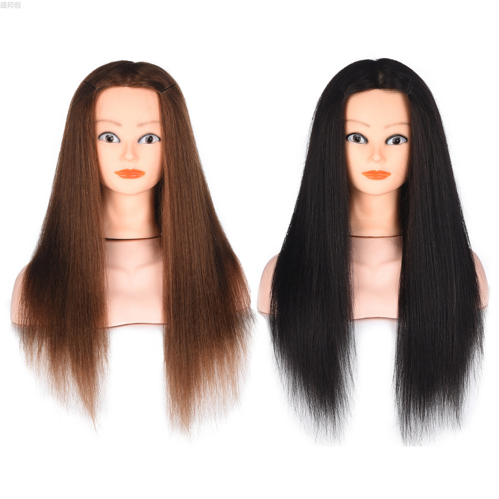 Full real hair wig teaching head model, hair styling and braid learning, updo, updo teaching head, blow-cut and perm real hair model pic 1