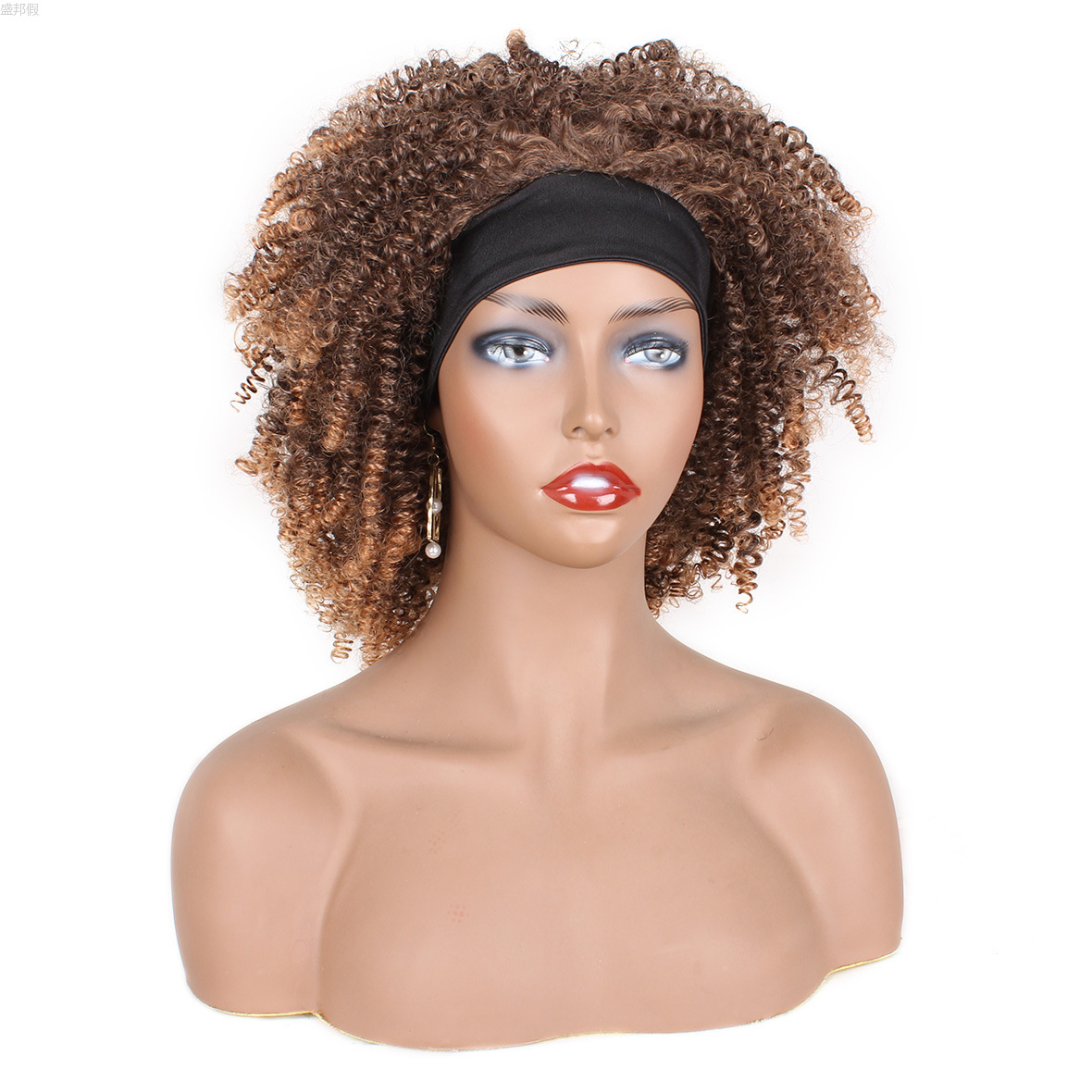 假发 欧美假发女冰丝发带小卷发短款headband short curly wig详情4