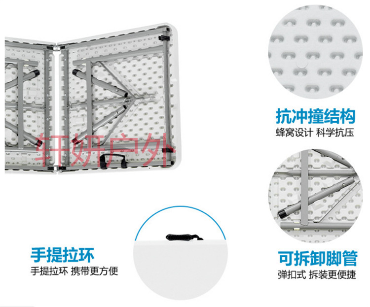 厂家直销吹塑折叠桌 1.2米/1.5米/1.8米/2.4米户外折叠餐桌椅 办公桌 摆摊桌 塑料桌 便携式长方桌详情18