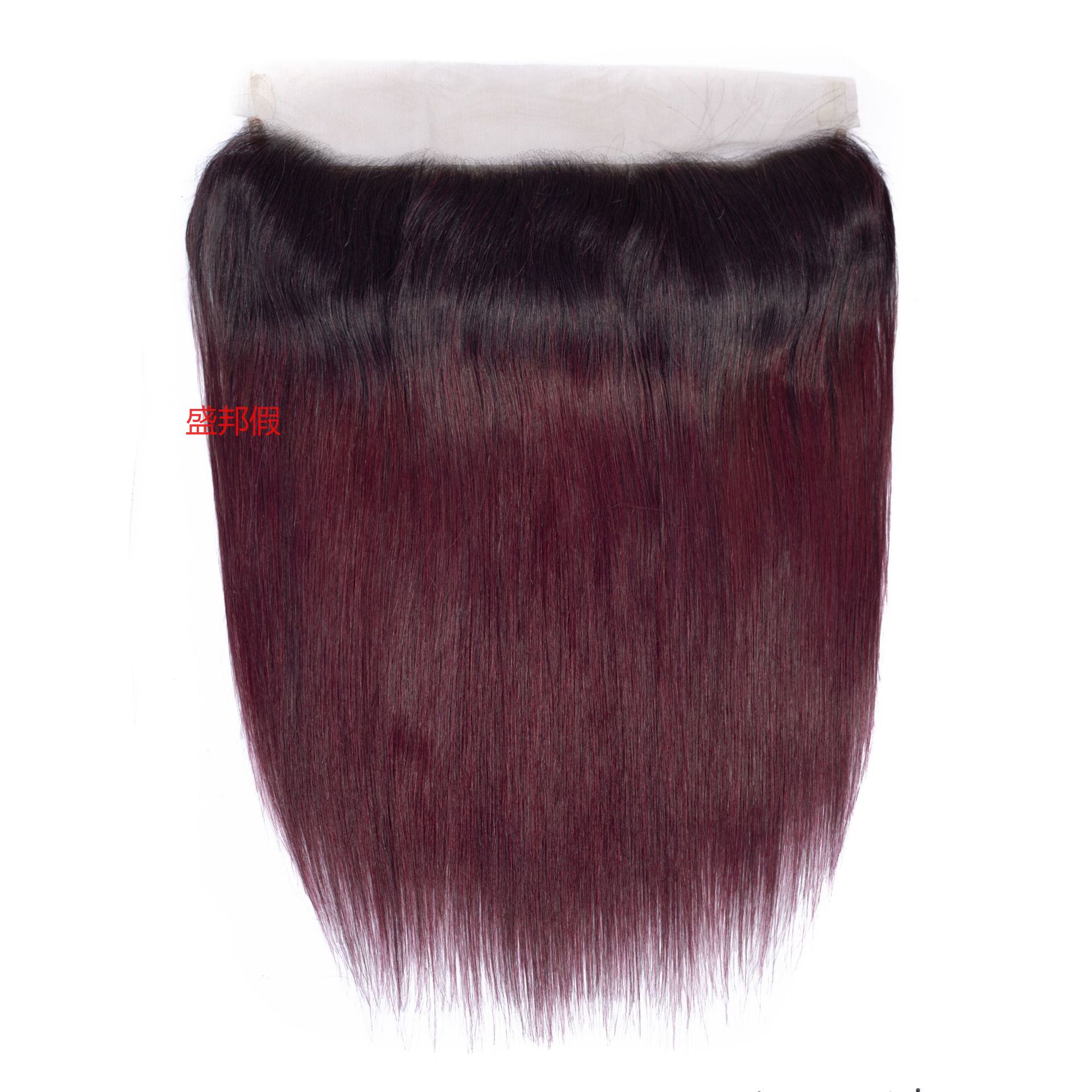 13x4 1B/99J European and American wig wine red lace frontal closure lace hair block pic 1