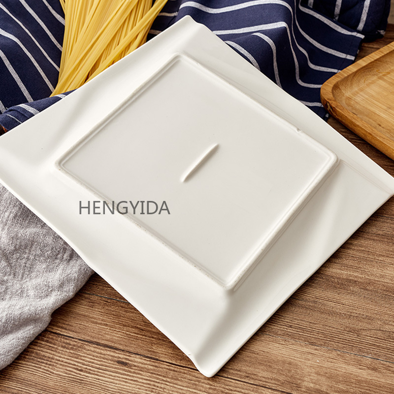 ins餐具简约纯白陶瓷盘子意面盘西餐厅早餐盘碟酒店瓷正方真情盘详情6