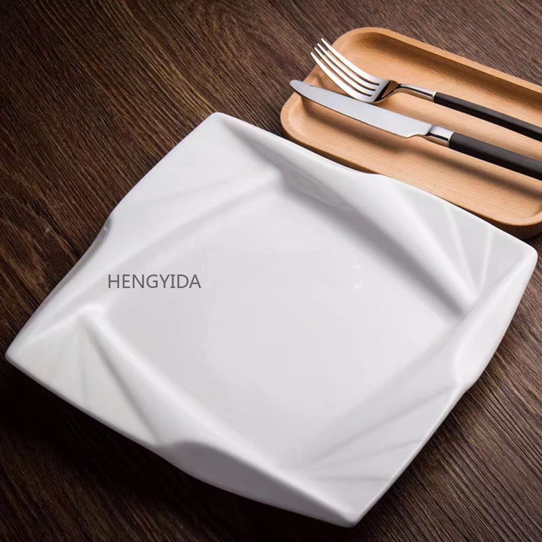 ins餐具简约纯白陶瓷盘子意面盘西餐厅早餐盘碟酒店瓷正方真情盘详情5
