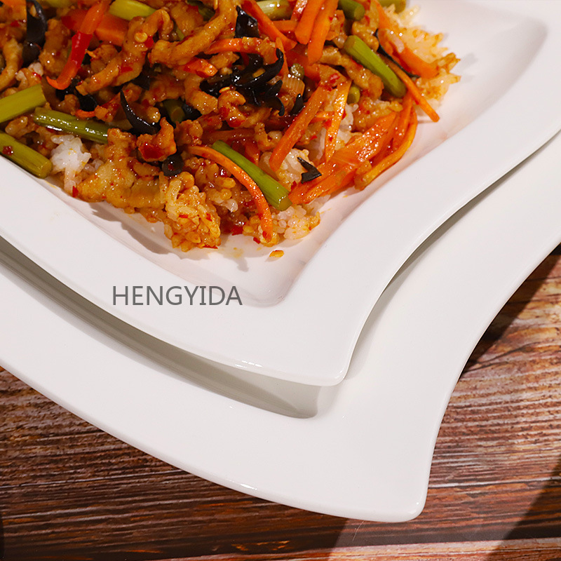 Square rotating plate and bowl series ceramic tableware for export, white porcelain bowls and plates, hotel supplies, salad bowls, steak plates pic 4