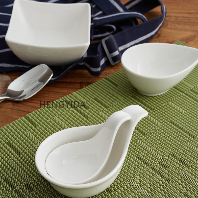 Caviar spoon, ceramic water drop bowl, 4-inch square upturned bowl, small seasoning bowl, dipping sauce bowls and plates, hotel supplies tableware pic 3
