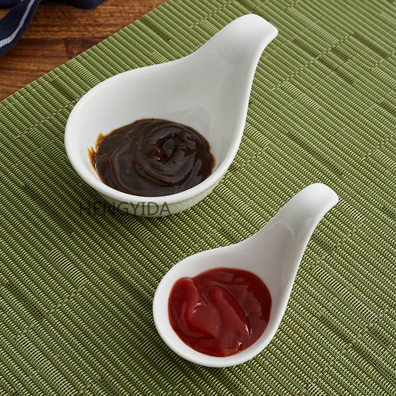 Caviar spoon, ceramic water drop bowl, 4-inch square upturned bowl, small seasoning bowl, dipping sauce bowls and plates, hotel supplies tableware pic 4