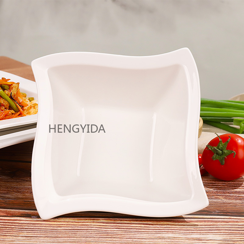 Square rotating plate and bowl series ceramic tableware for export, white porcelain bowls and plates, hotel supplies, salad bowls, steak plates pic 3