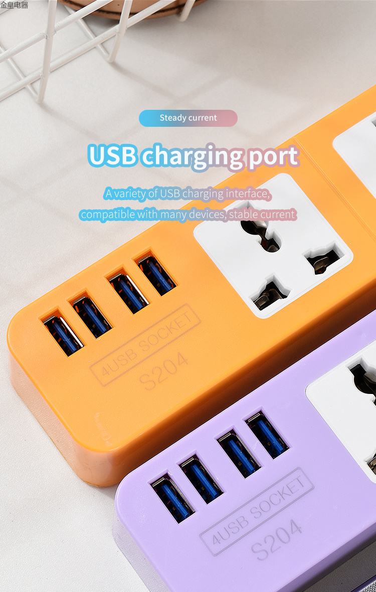 跨境电商 马来西亚 插排 南美洲墨西哥 菲律宾 外贸出口 OEM定制 S204 USB 彩盒 装 SOCKET 插板详情2