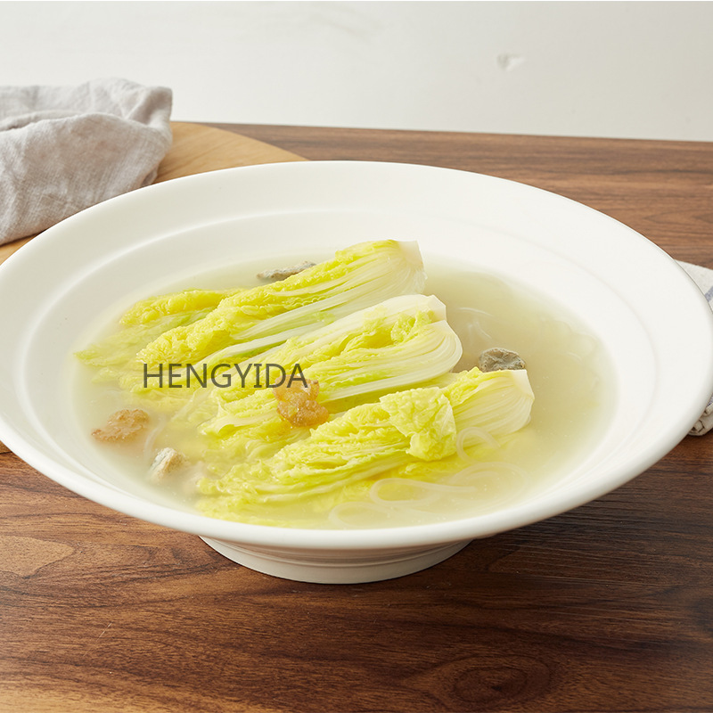 Japanese ramen bowl, ceramic bamboo hat bowl, large soup noodle bowl, white porcelain bowl, thickened large-mouth bowl, double-line horn pic 3