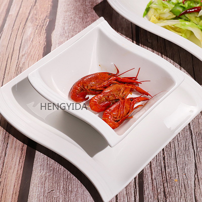 Export ceramic tableware, salad bowls, Western plates, soup plates, wavy pattern series, hotel tableware, pure white creative factory price pic 3